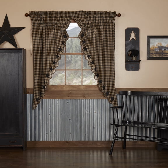 VHC Brands Black Star, Cotton, 63x36x18, Scalloped Prairie Short Panel, Set of 2, Black