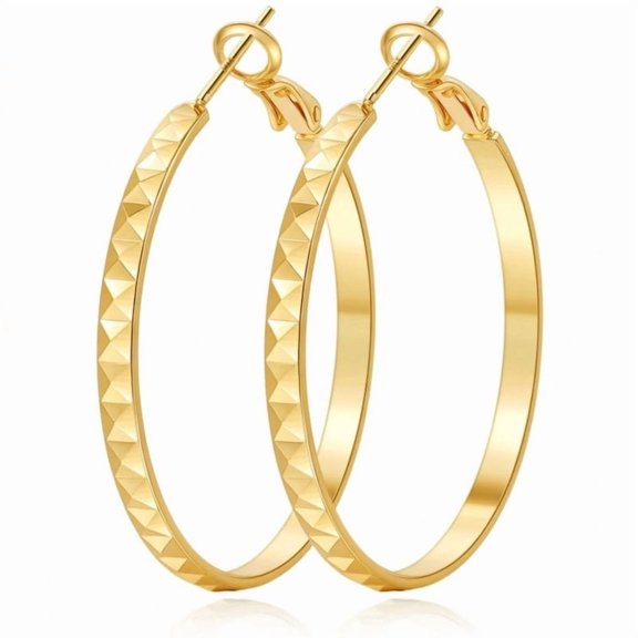 YEUOYEA 14K Gold Plated Hoop Earrings for Women, Multi-Faceted Sparkly Thin Gold Hoops, 30/40mm