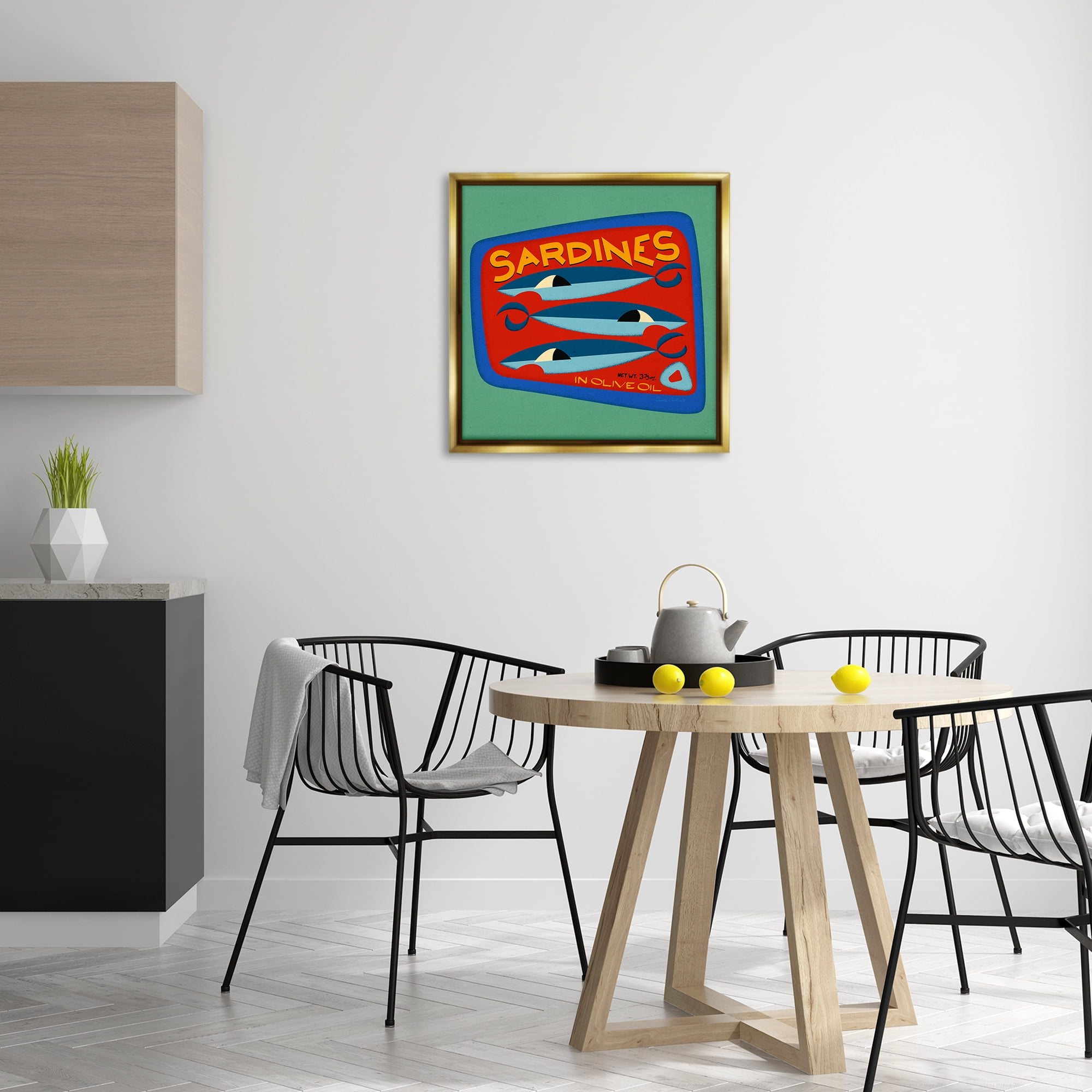 Stupell Industries Bold Sardines Can Food & Beverage Painting Gold Floater Framed Canvas Art Print Wall Art, 25 x 25