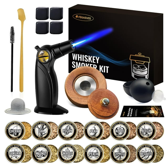 Kit Ahumador de Whisky FROCKELS 22 piezas con Soplete y 12 Sabores de Madera