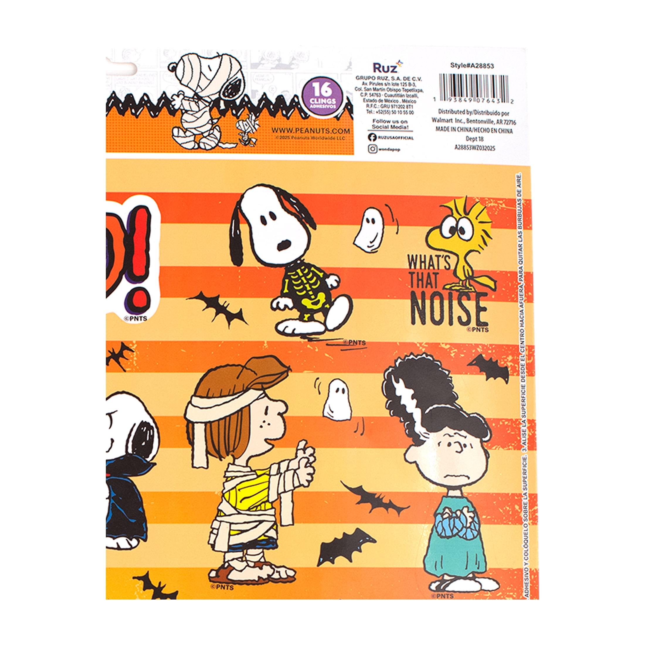 Peanuts Snoopy Halloween Static Cling Wall or Window Décor, 16 Pieces, Vinyl, Great for All Ages by Ruz