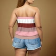 thumbnail image 4 of Lenpel Women's Plus Size Tube Tops Loose off the Shoulder Pleated Color Block Bandeau Shirts Casual Strapless Blouses, 4 of 6