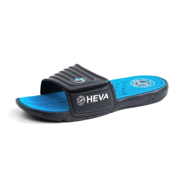 FUNKYMONKEY Men's Slide Sandals with Adjustable Upper and Comfort Quick-Dry Footbed Beach Shower Slippers (9 M US, Black/Blue)