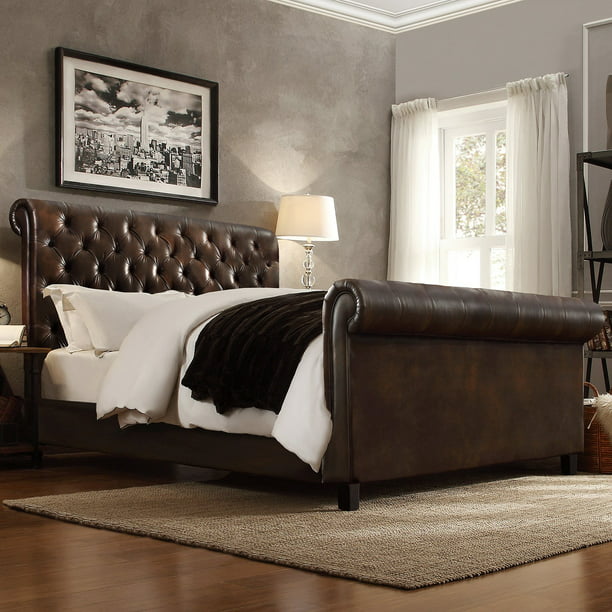 Weston Home Dartford Upholstered Faux, Leather Sleigh Bed Frame