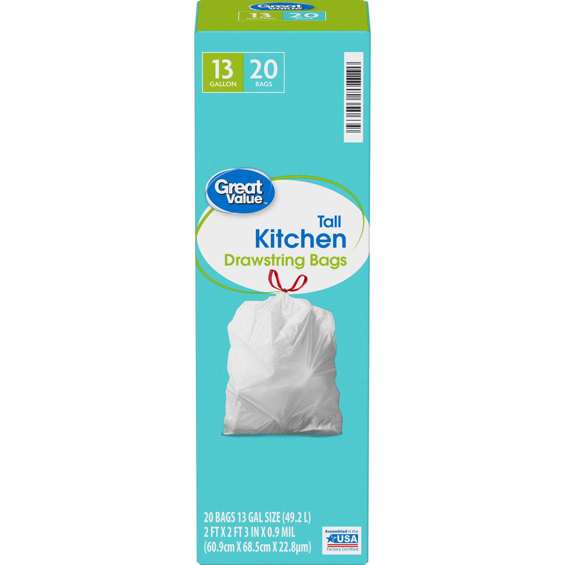 Great Value™ 13 Gal. Tall Kitchen Drawstring Bags 20 ct ...