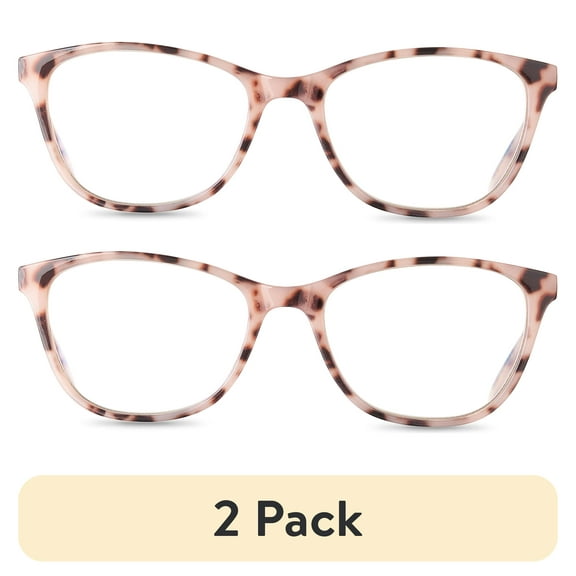 (2 pack) Equate Women's Blair Bluelight Cateye Reading Glasses with Case, Blush Tortoise,  1.25