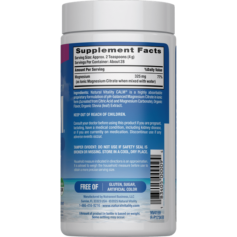 Natural Vitality CALM Magnesium Powder Drink Mix for Mood Support, Raspberry Lemon, 4 oz