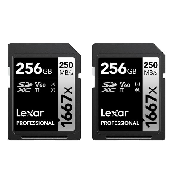 Lexar Professionnel 1667x 256GB (2-Pack) SDXC UHS-II Cartes, jusqu'à 250MB/S Lire, pour Photographe Professionnel, Vidéaste, Passionné (LSD1667256G-B2NNU)