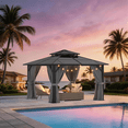 thumbnail image 2 of Sunmthink 12' x 12' Hardtop Gazebo,Polycarbonate Double Roof,Aluminum Frame with Curtains and Netting for Patio,Garden,Gray, 2 of 8