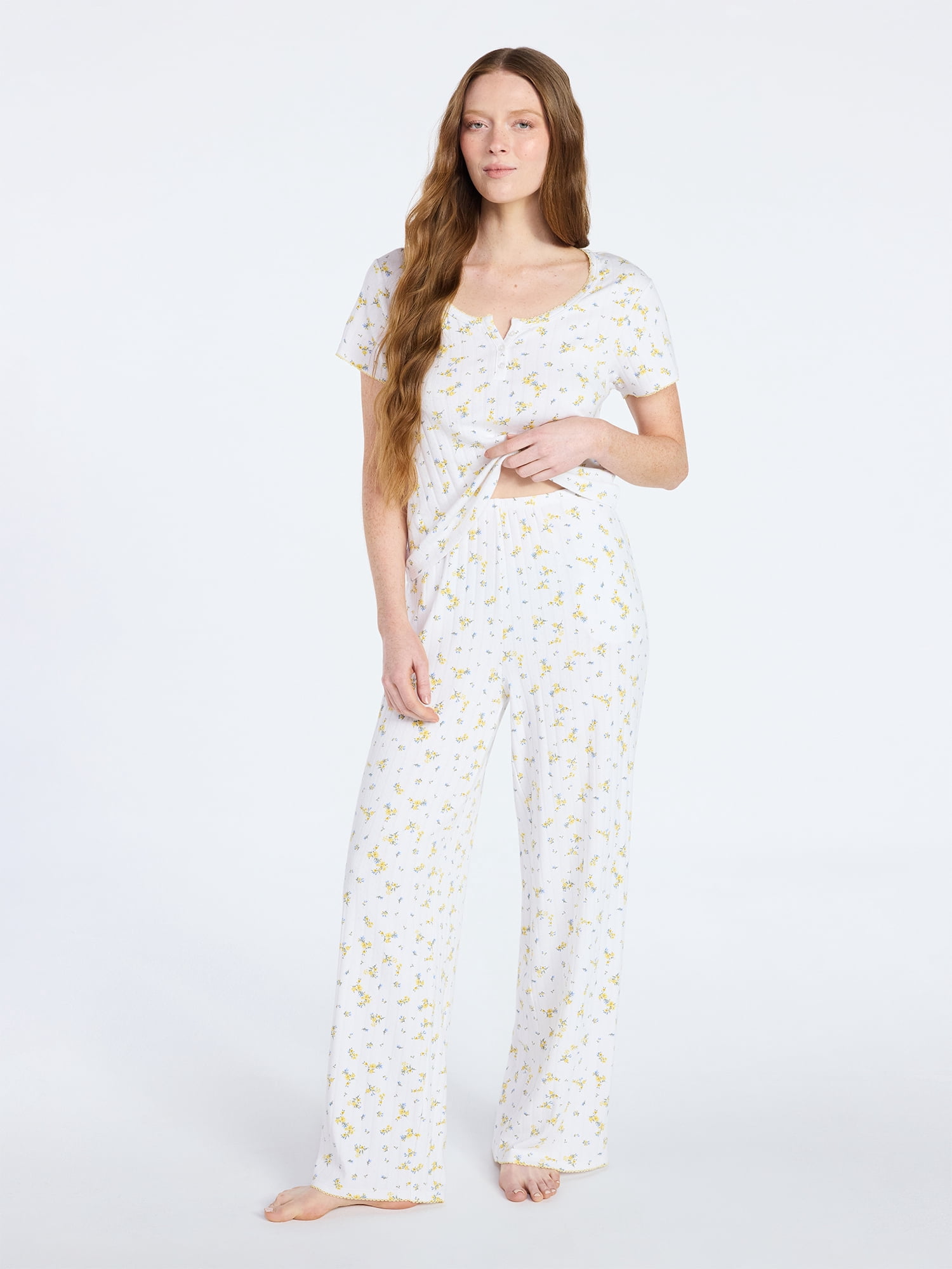Joyspun Women’s Pointelle Knit Sleepwear Pants, 30'' Inseam, Sizes XS-3X