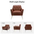 thumbnail image 2 of Faux Leather Accent Chair Comfy Upholstered Armchair Gold Legs Button Tufted Lounge Sofa Chair Living Room Bedroom Brown, 2 of 7