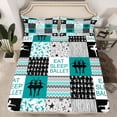 thumbnail image 2 of Homewish Eat Sleep Ballet Twin Sheet Sets for Kids, Chic Stripes Lines Twin Fitted Sheet, Green Buffalo Patchwork Flat Sheet, Breathable Home Decor, 3 Pieces, 2 of 7