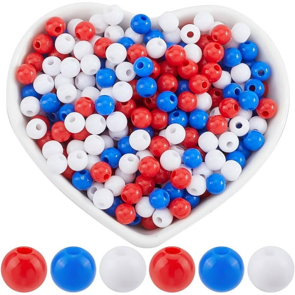 1000Pcs 6mm Red White Blue Beads Smooth Round Patriotic Beads Independence Day Loose Pearl Bead 4th of July Beads for Bracelets Necklaces Earrings Jewelry Making Supplies DIY Crafts