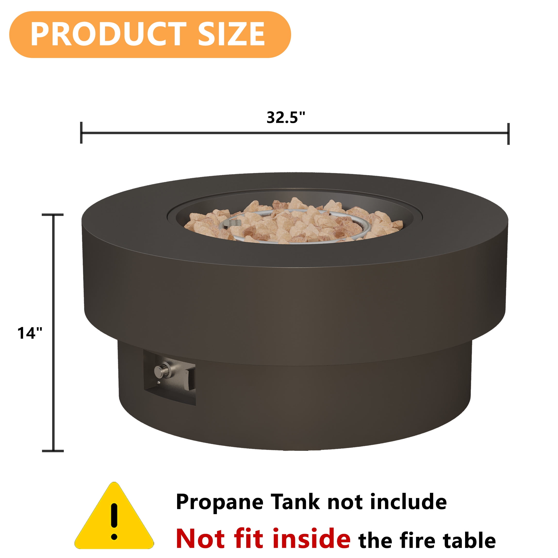 Wakeyard 32.5 inch Round Propane Fire Pit Table, 50000 BTU, Includes Lava Rock,Black