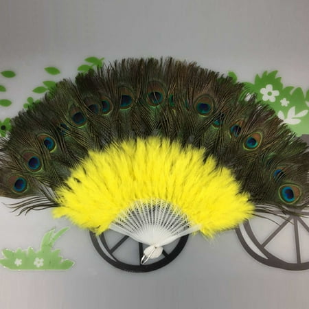 

wendunide home decor Wedding Showgirl Dance Elegant Large Feather Folding Hand Fan Decor Decal YellowPaper Fans set Yellow