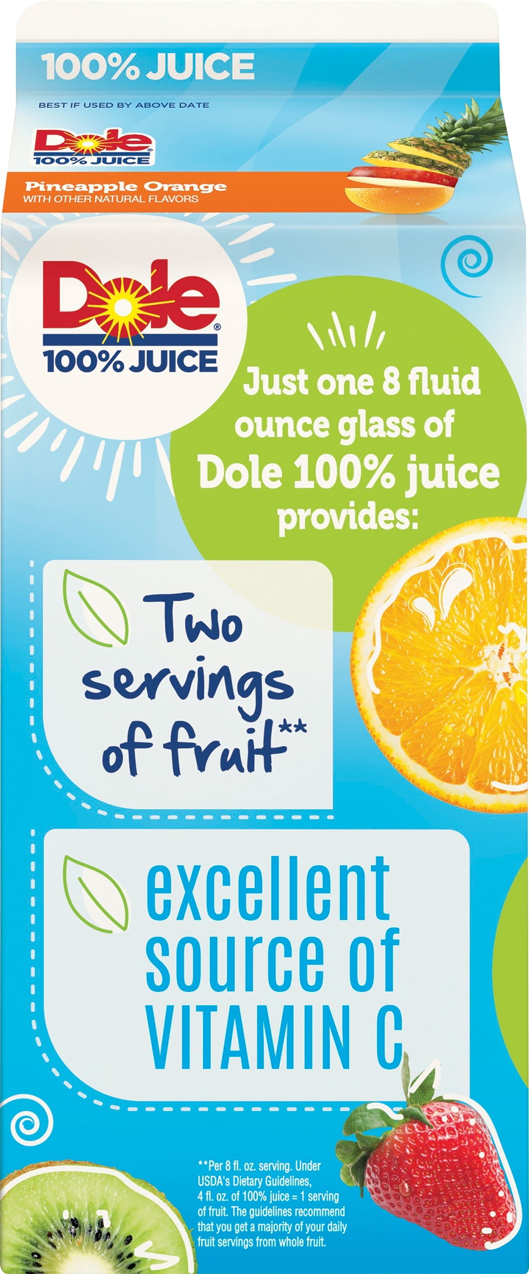 Dole Pineapple Orange 100% Juice, 59 fl oz Bottle, Refrigerated