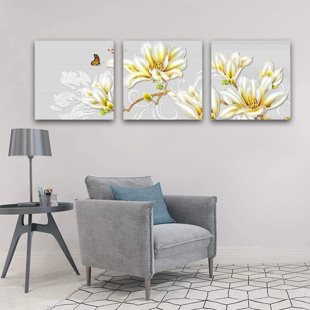 wall26 3 Panel Canvas Wall Art Elegant Flowers Pictures Home Wall