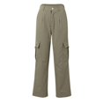 thumbnail image 3 of Tittly Cargo Pants Women Wide Leg Pants Woman Womens Daily Elastic Waist Pockets Straight Solid Color Casual Pants Loose Pockets Cargo Long Trousers Cargo Joggers Sweatpants Women Khaki L, 3 of 8