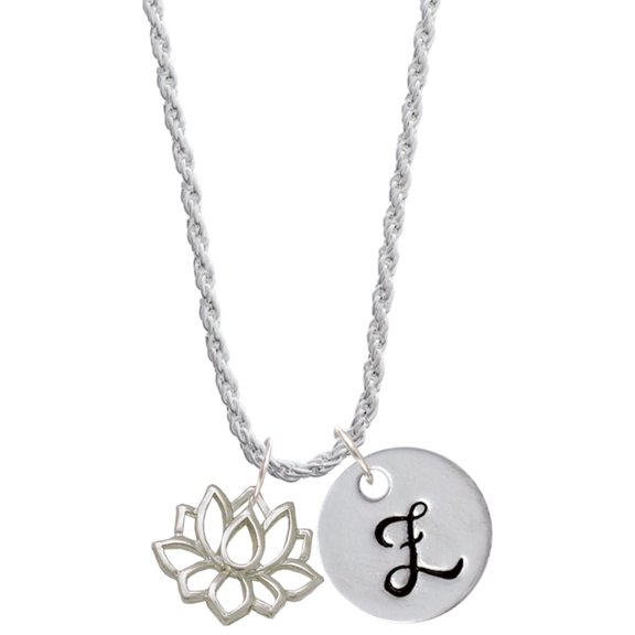 Delight Jewelry Silvertone Lotus Outline Silvertone Script Initial Disc - Z - Charm Necklace, 20"+3"