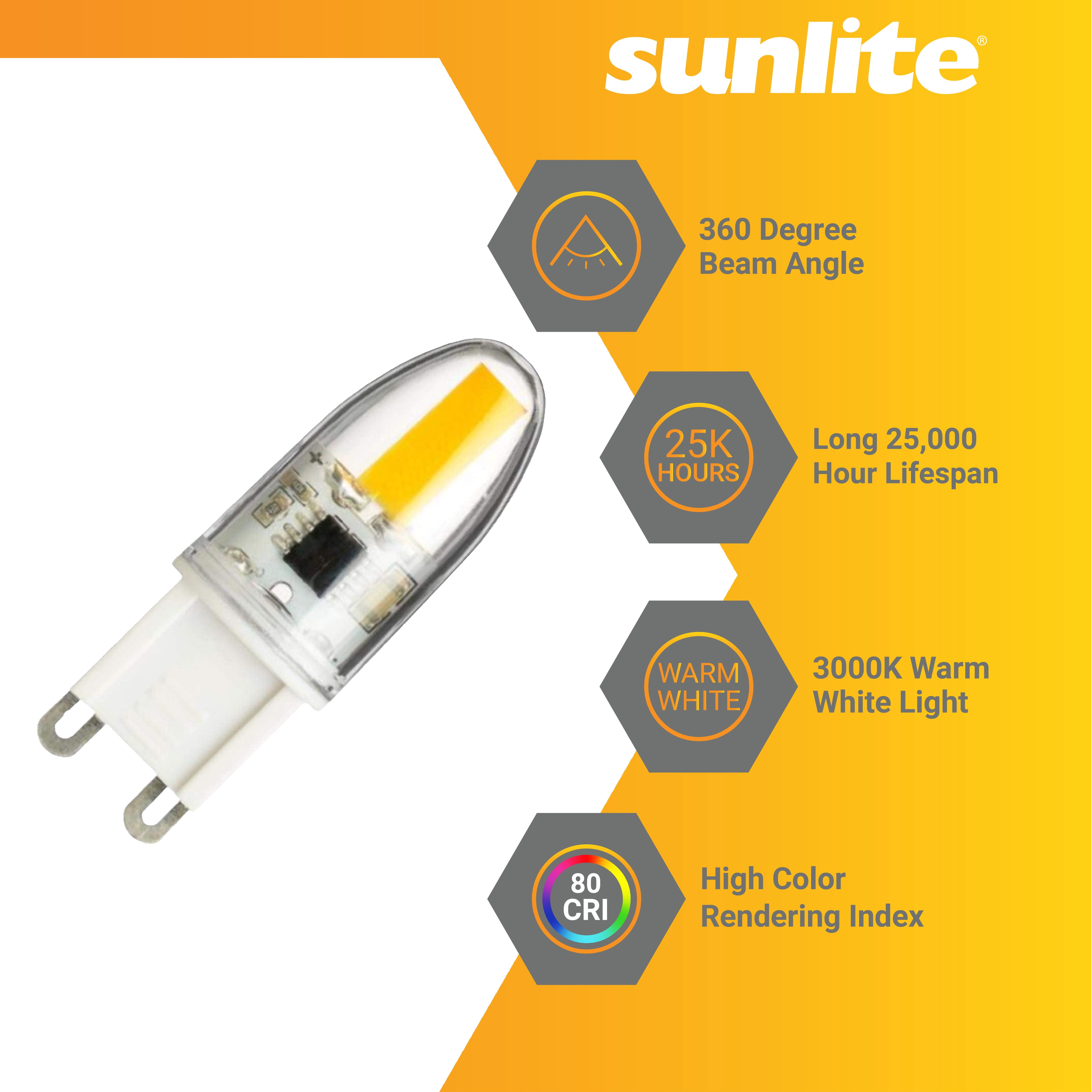 Sunlite LED G9 Lamp Light Bulb, 2.5 Watts (25W Equiv), 250 Lumens, Bi-Pin Base, Dimmable, Clear, ETL Listed, RoHS Comp, 3000K Warm White, 6 Pack