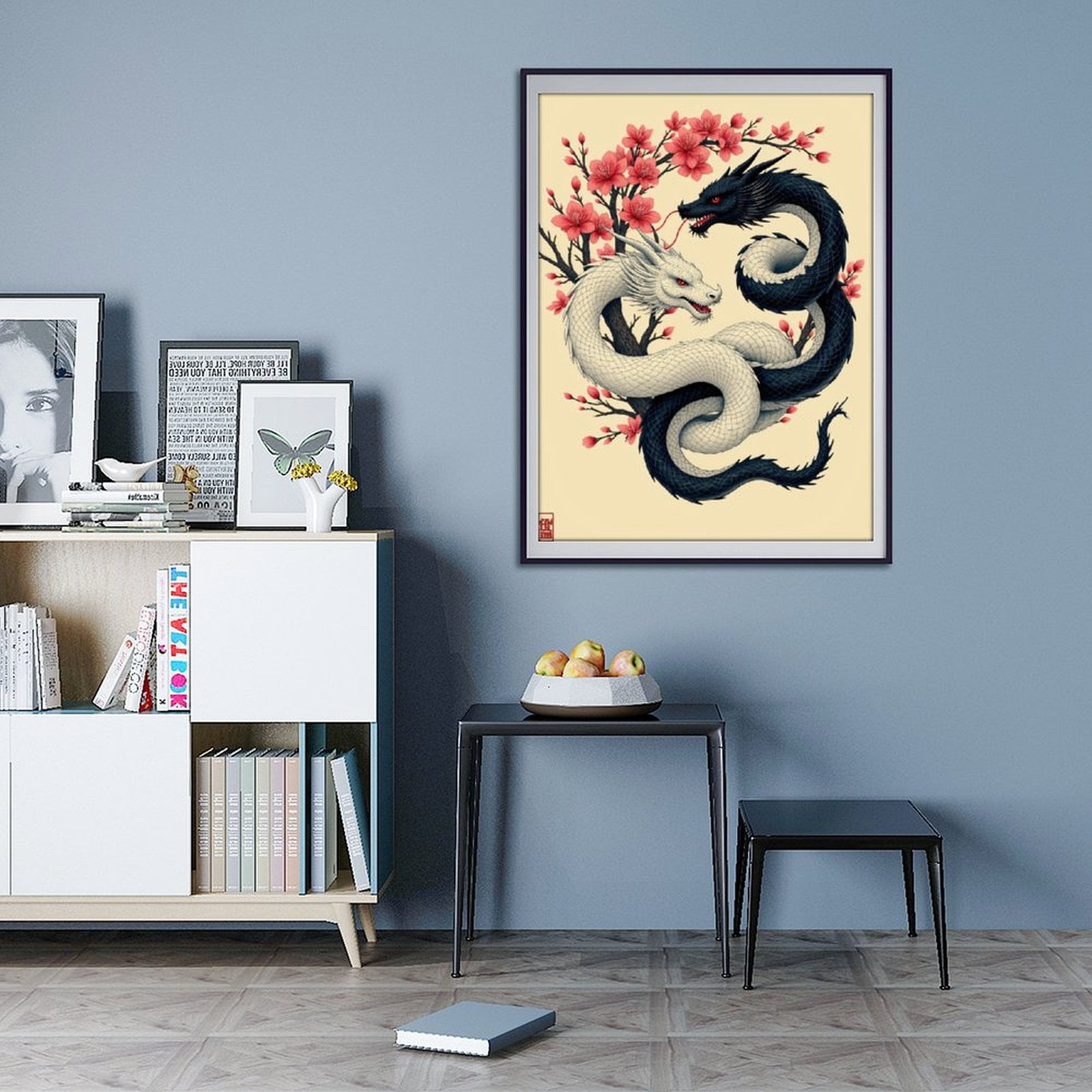 Diamond Art Kit for Adults, Dragon Yin Yang Cherry Blossoms Diamond Painting for Adults Beginners, 5D DIY Diamond Art Painting Kits, Colorful Diamond Painting Craft for Home Decor 12x16