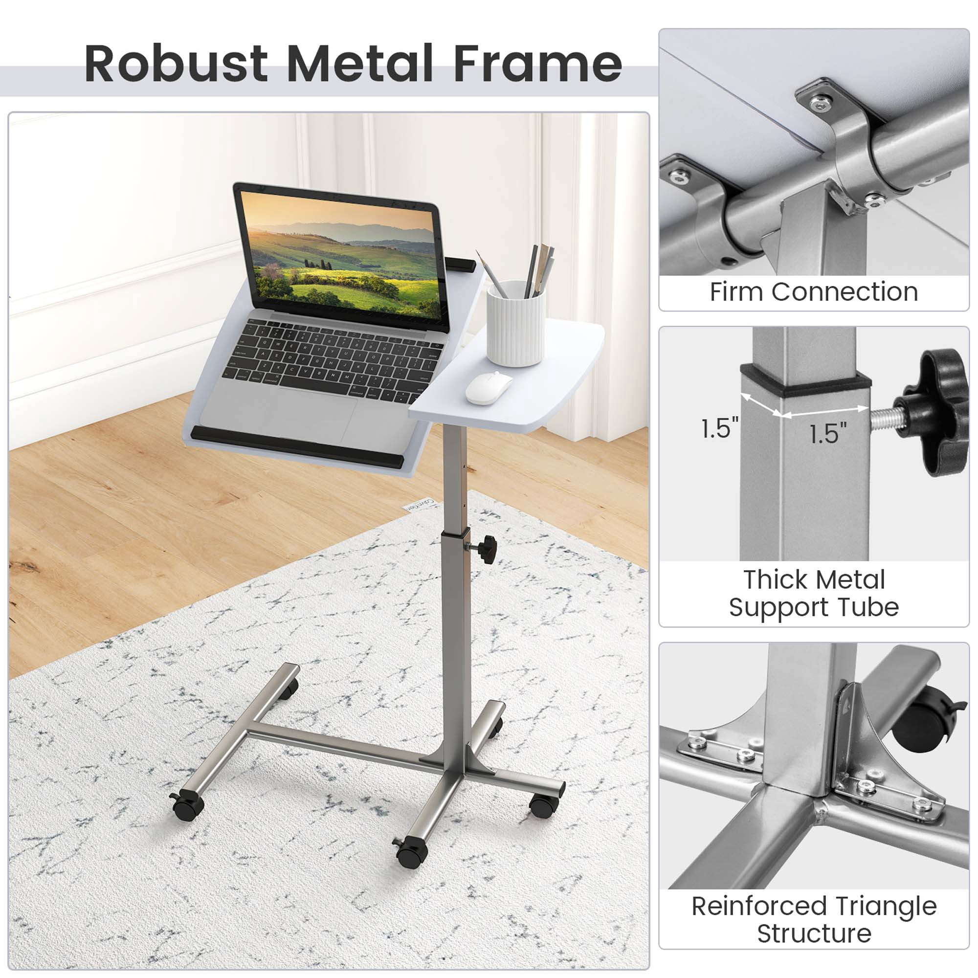 Costway Adjustable Sit to Stand with Laptop and Books Mobile Desk, White