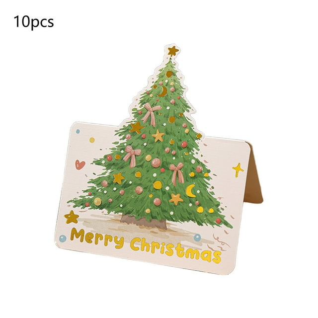 Colorful 10-Pack Christmas Tree Foil Greeting Cards, Kraft Paper, With Dried Flower, For Holiday Wishes