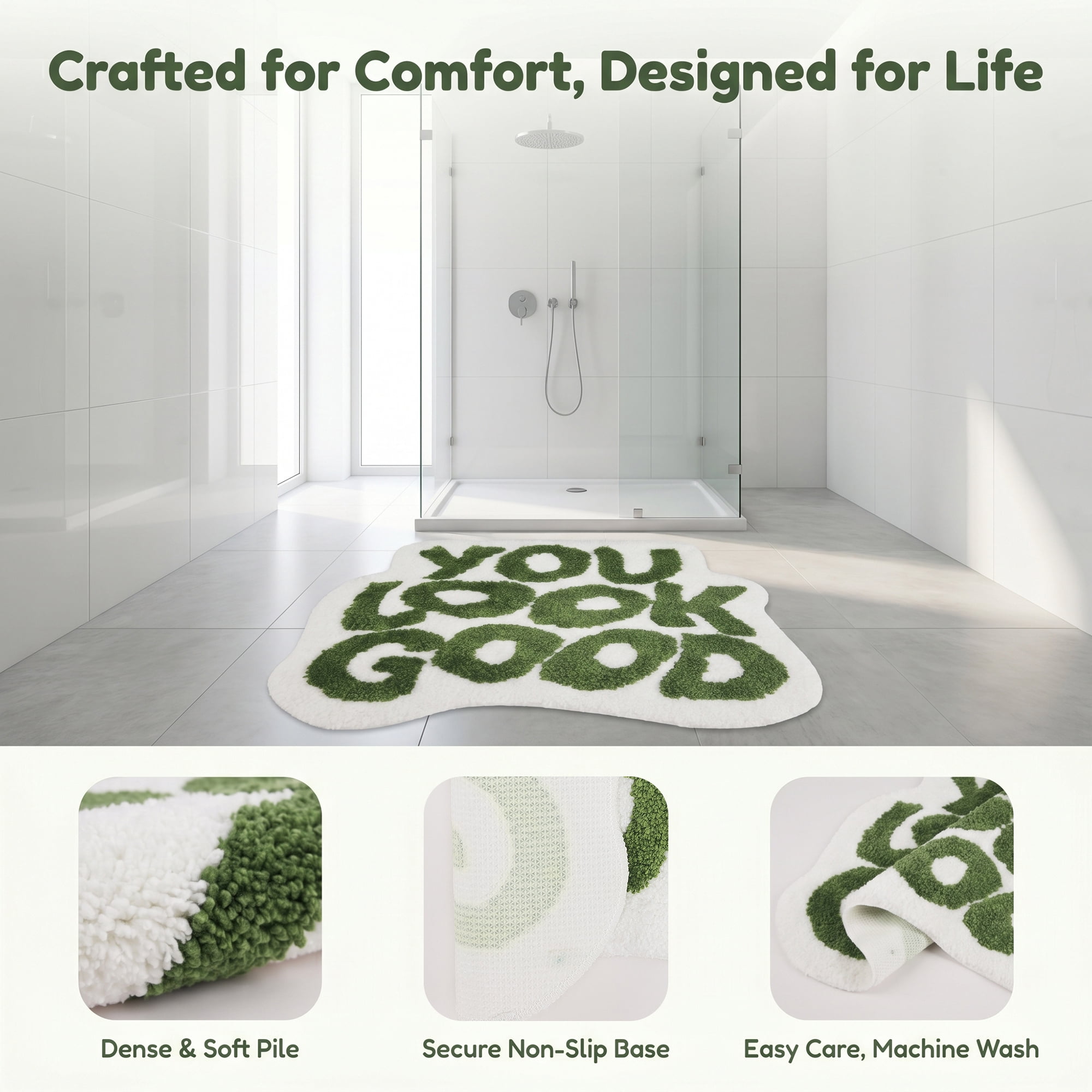 Unique Bargains Cat Aesthetic Irregular Shaped Absorbent Bath Mat Dark Green 25" x 21"
