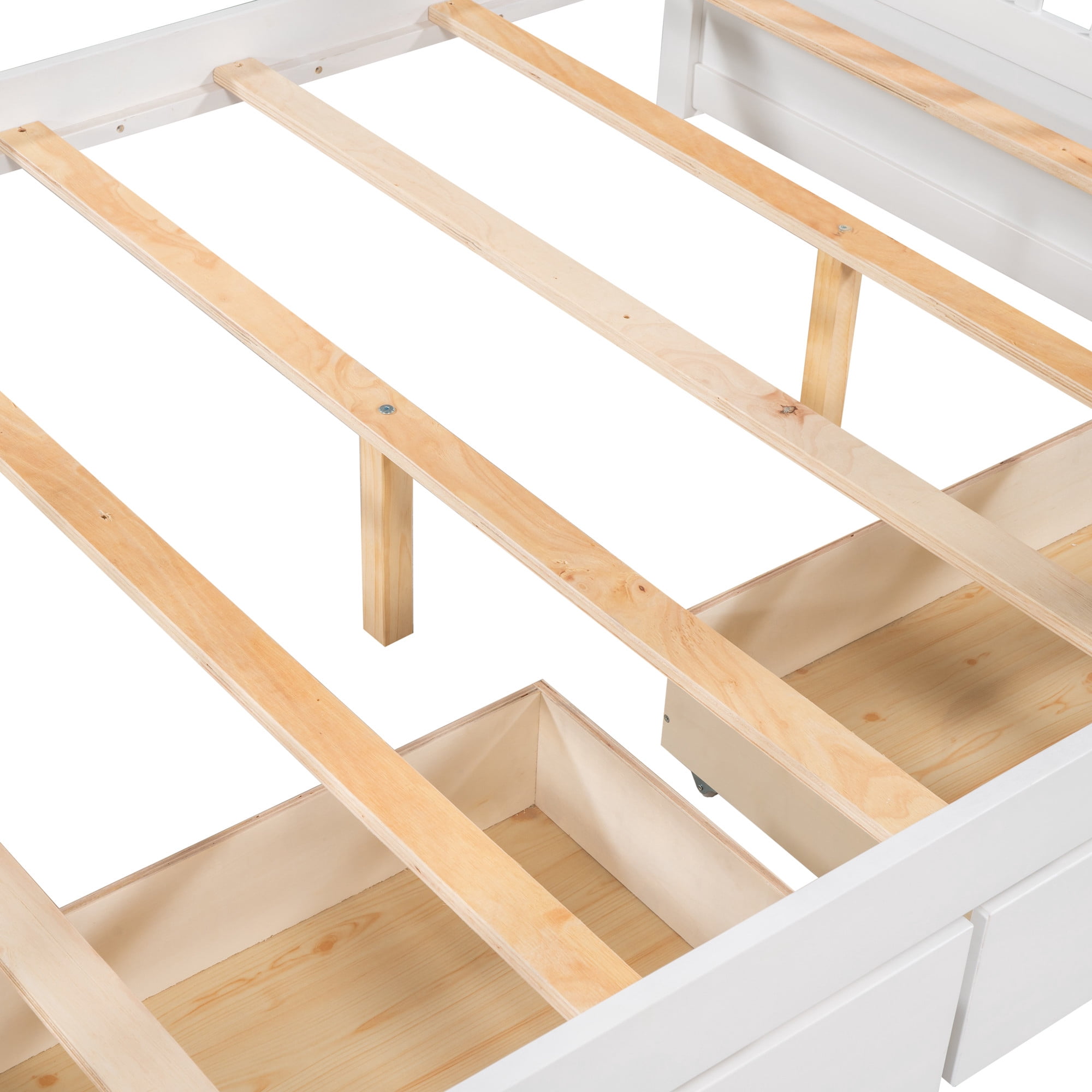 Aukfa Full over Full Bunk Bed with Two Storage Drawers, Wood Convertible Two Bed for Kids Teens - White