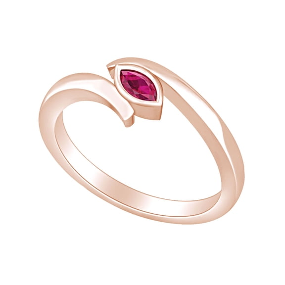 AFFY Marquise Shape Simulated Ruby 14k Rose Gold Over Sterling Silver Bypass Engagement Ring