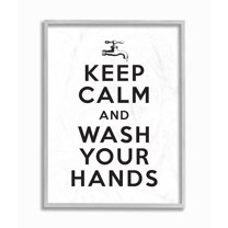 Stupell Industries Keep Calm and Wash Your Hands Phrase Bathroom Clean Framed Wall Art Design by Lettered and Lined