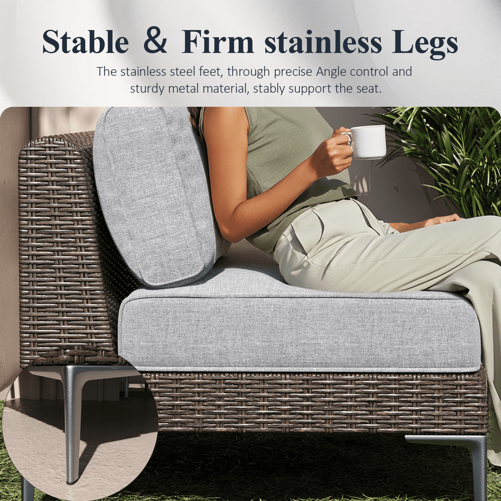 LayinSun 9-Piece Wicker Rattan Patio Furniture Set, Deep Seating Outdoor Modular Sectional Sofa Conversation Set with Thick Cushions for Lawn, Garden