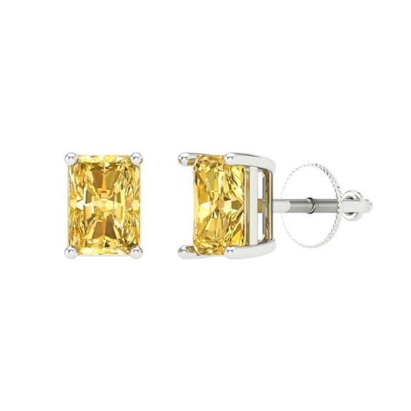 Clara Pucci 2Ct Yellow Emerald Cut VVS1 Screw Back Stud 18k Solid hypoallergenic Gold Designer Earrings For April