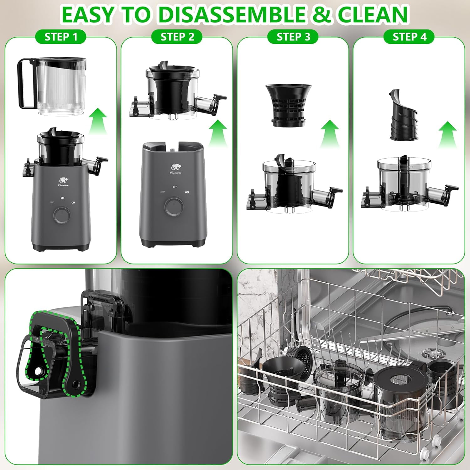 Cold Press Juicer Machines, 5.3 Large Feed Chute Slow Masticating Juicer with AC Brushless Motor for Whole Fruits & Vegetable, 99%  Yield, Ultra Quiet Easy Clean