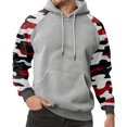 thumbnail image 2 of Men's Pullover Hoodie with Camouflage Print Raglan Long Sleeves Drawstring Hood and Kangaroo Pocket for Casual Wear Light Gray 2XL, 2 of 5