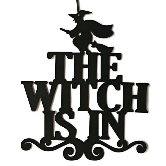 XIBUFE 2026 New Halloween Witch Is in Wooden Plaque Hanging Sign Welcome Sign for Haunted House Halloween Party Decorations (2Pcs), Front Door, Porch, Entryway, Spooky Party, Home Decor