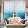 thumbnail image 2 of Blue Gradient Swag Valances for Windows 2 Pack Ocean Abstract Sea ​​level Waves Modern Art Swag Kitchen Curtains 63 Inches Long Rod Pocket Short Window Treatment for Kitchen Bathroom 36"x63", 2 of 8