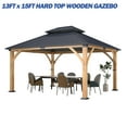 thumbnail image 6 of Howsvn 13 ft. x 15 ft Outdoor Hip Roof Spruce Wooden Gazebo, Heavy-duty Hard Top Steel Double Roof Gazebo Pavilion, Weather Protected Permanent Canopy for Patio, Garden, Backyard, 6 of 10