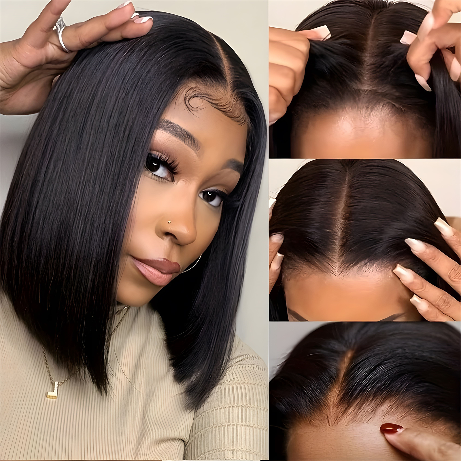 12" 13x4 Lace Front Bob Wigs Human Hair, HD Lace Bob Wig Human Hair