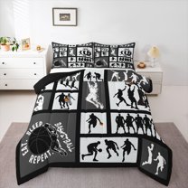Homewish Sport Basketball 2pcs Bedding Comforter Set For Children Teens Adults,Geometric Plaid Twin Comforter Sets,Ball Gamer Breathable Bedding Set,Ultra Soft Home Decor,Reversible