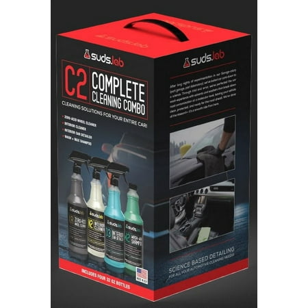 Suds Lab C2 Complete Car Cleaning Combo Kit - Interior, Exterior, Rims, Tires, and Car Wash/Wax (Four 32 oz. bottles)