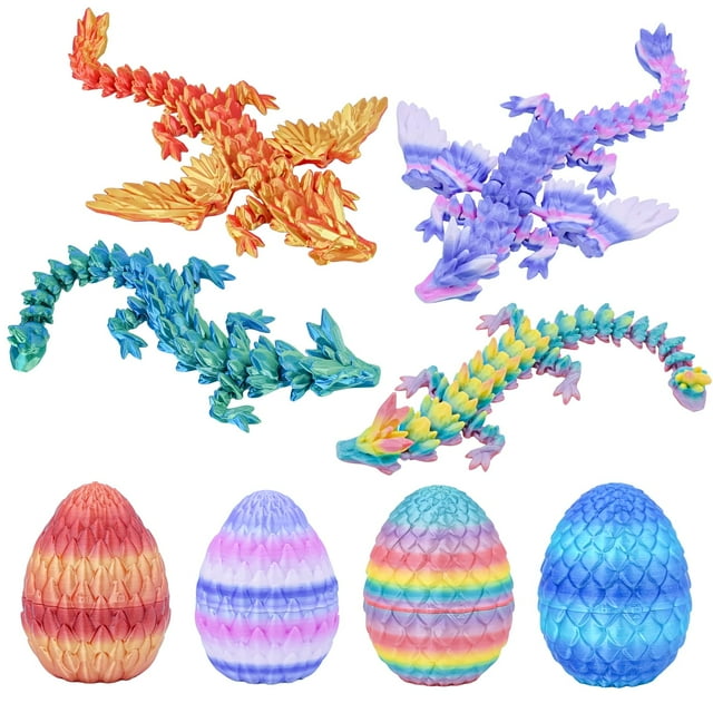 Figura de juguete Minleway, 4 unidades, huevos de dragón impresos en 3D, multicolor