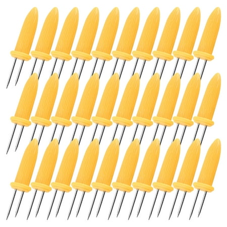 

30 X Stainless Steel Corn Cob Holder Impale The Pins On The Holder To Each Side Of Corn Cob s Ears And Hold Onto The Handles Of The Corn Holders For Eating Barbecue forks Yellow