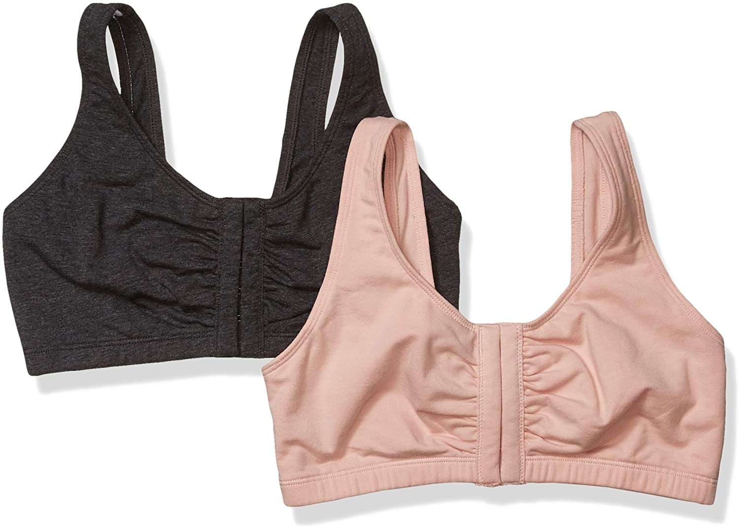 Fruit of the Loom Women's Front Close Sports Bra Bra, Blushing Rose/Charcoal Heather, 46