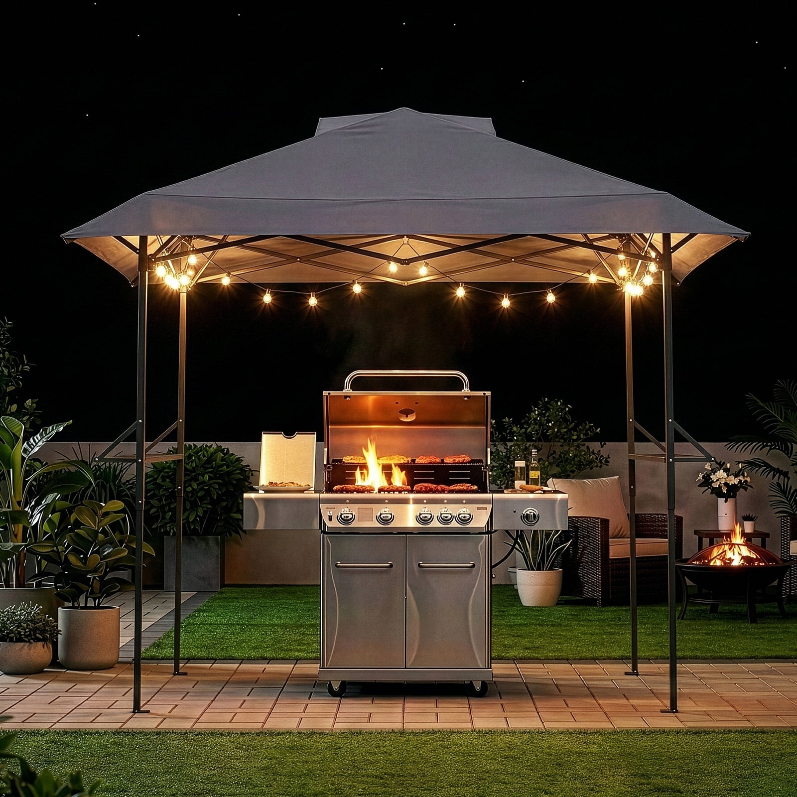 Ktaxon Grill Gazebo Outdoor BBQ Canopy Shelter 8 x 5 Canopy for Patio Backyard Grilling,Gray