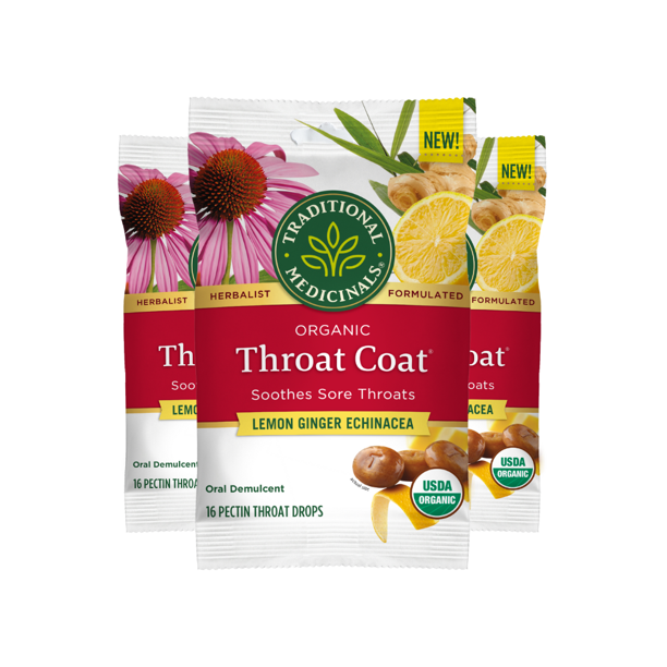Traditional Medicinals Throat Coat Seasonal Wellness Lozenges, Lemon Ginger Echinacea, 2.67 OZ