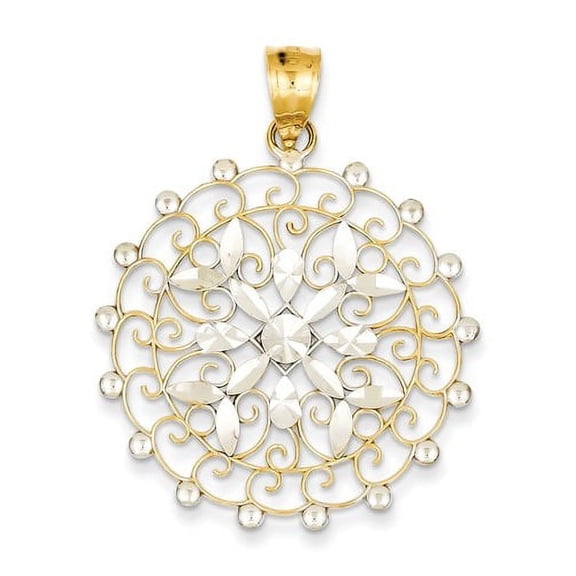 14k Two Tone Gold Diamond Cut Filigree Pendant
