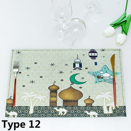 

27x43cm New Muslim Party Supplies Linen Al-Fitr Gift EID Mubarak Ramadan Kareem Decoration Placemat Table Mat TYPE 12