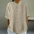 thumbnail image 2 of Women's Plain Cotton Linen Tops Short Sleeve Crewneck Casual Loose Solid Color Blouses Khaki,3XL, 2 of 6