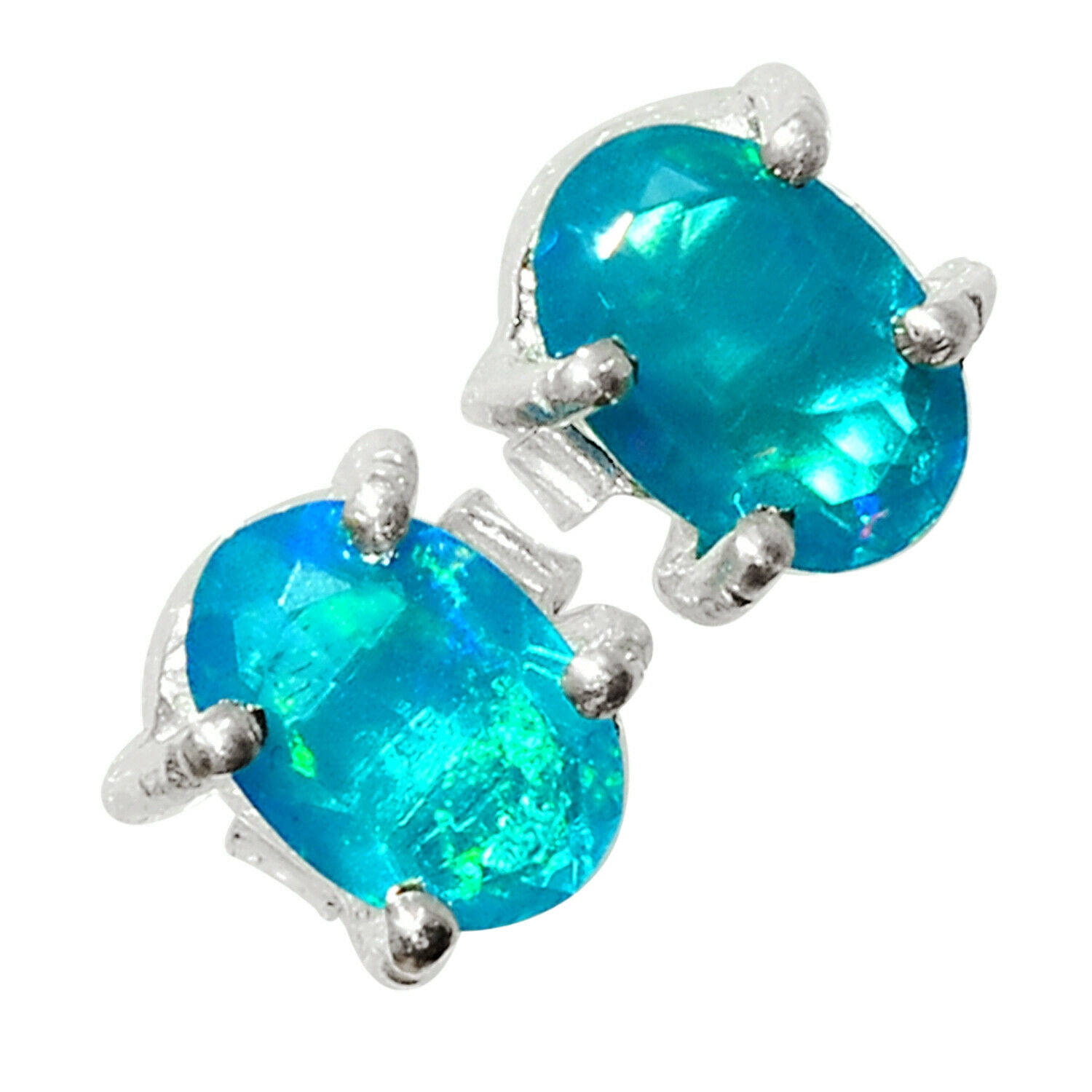 Fancime 925 Sterling Silver Geometric Sutd Earrings Blue Simulated Opal Delicate Jewelry Earrings For Women Girls
